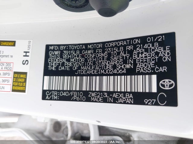 Toyota Corolla Hybrid Le 2021 JTDEAMDE1MJ024064 Image 9