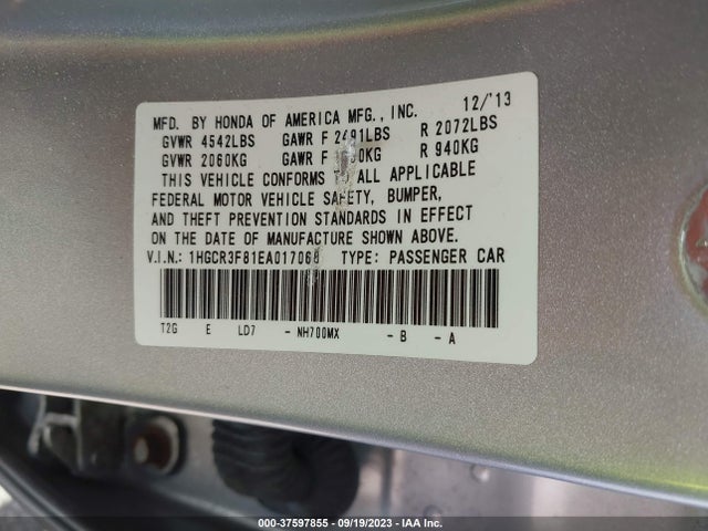 Honda Accord Sedan Ex-l 2014 1HGCR3F81EA017068 Image 9