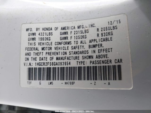 1HGCR2F56GA093954 Honda Accord Sedan Sport
