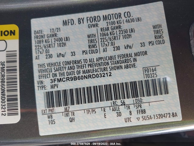 Ford Bronco Sport Big Bend 2022 3FMCR9B60NRD03212 Image 9