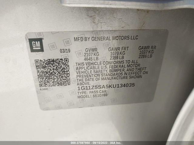 Chevrolet IMPALA LT 2019 1G11Z5SA5KU134035 Image 9
