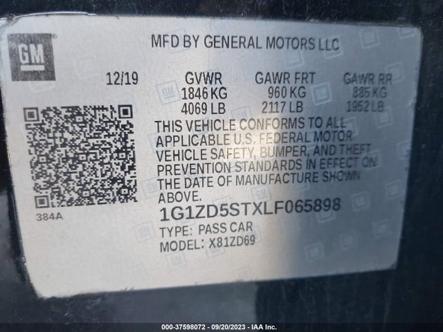 Chevrolet MALIBU LT 2020 1G1ZD5STXLF065898 Image 9