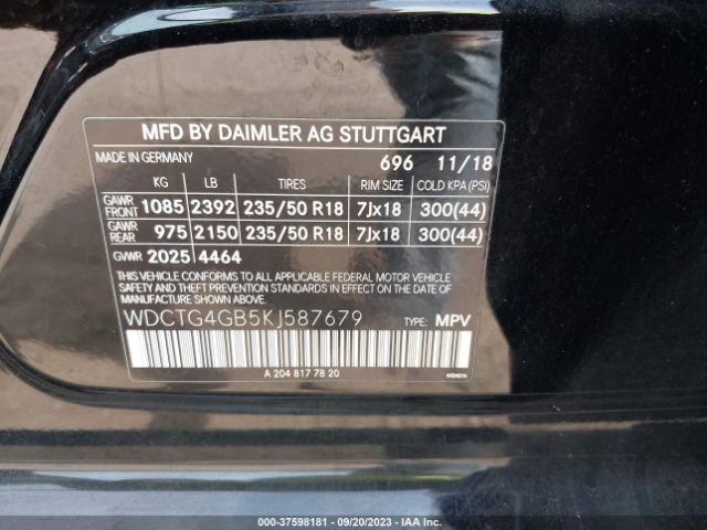 WDCTG4GB5KJ587679 Mercedes-Benz Gla Gla 250