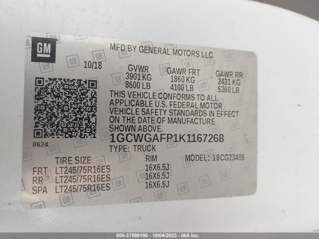 Chevrolet EXPRESS CARGO VAN 2019 1GCWGAFP1K1167268 Image 9