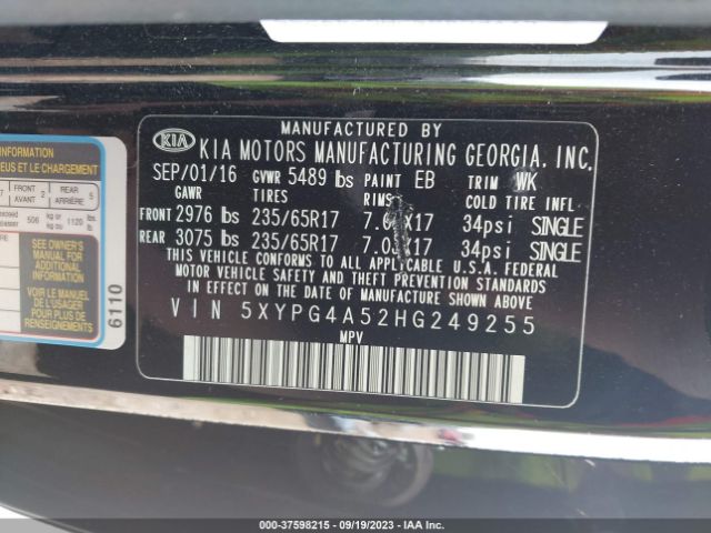 5XYPG4A52HG249255 KIA Sorento Lx V6