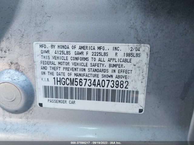 2004 HONDA ACCORD SDN EX VIN: 1HGCM56734A073982