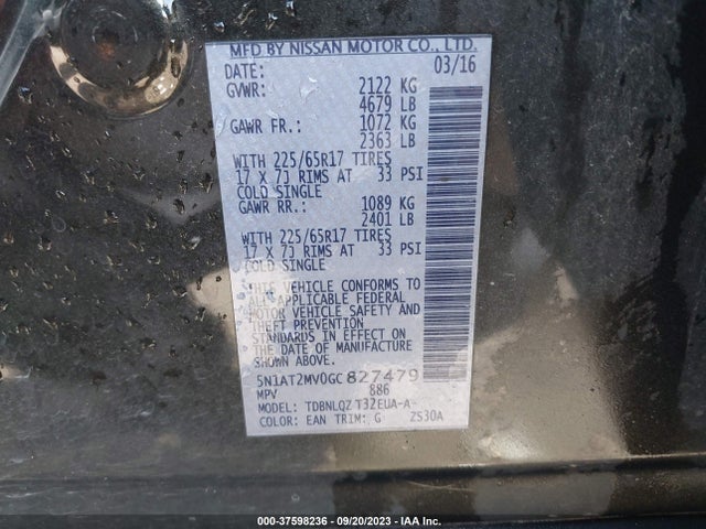 Nissan ROGUE SV 2016 5N1AT2MV0GC827479 Image 9