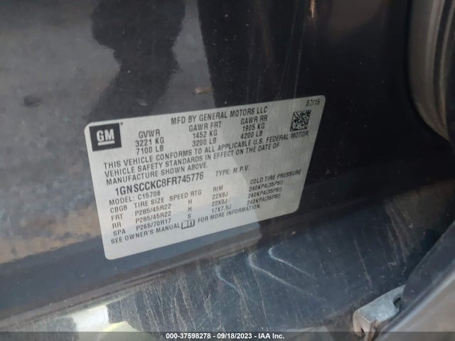 Chevrolet Tahoe Ltz 2015 1GNSCCKC8FR745776 Image 9
