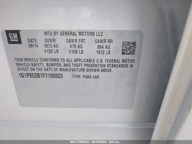 2015 CHEVROLET CRUZE LT VIN: 1G1PE5SB7F7106823