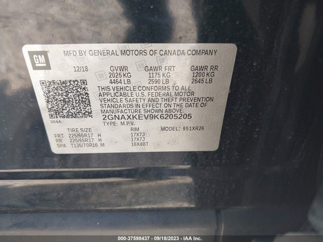 Chevrolet EQUINOX LT 2019 2GNAXKEV9K6205205 Image 9