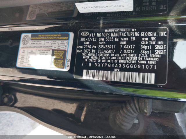 5XYPG4A35GG091071 KIA SORENTO LX