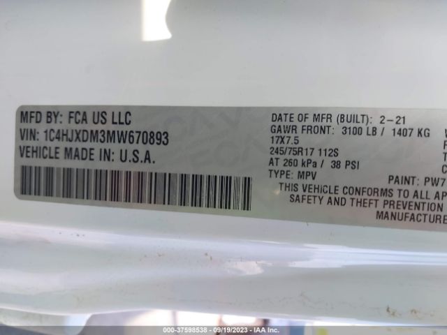 1C4HJXDM3MW670893 Jeep Wrangler Unlimited Sport S