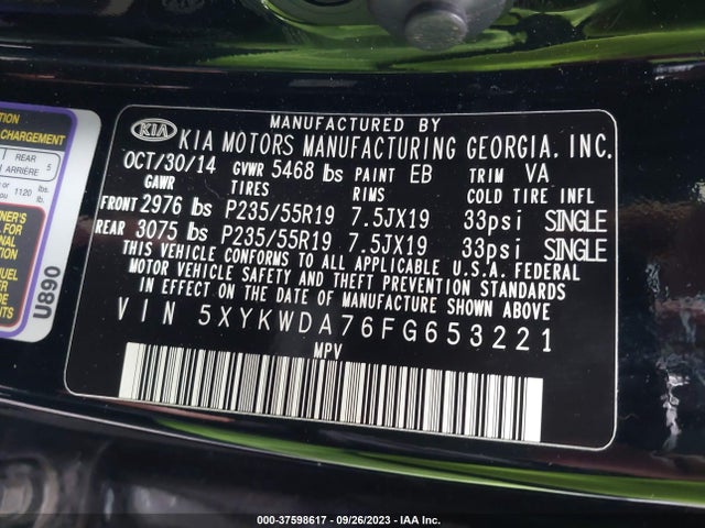KIA Sorento Sx V6 2015 5XYKWDA76FG653221 Image 9