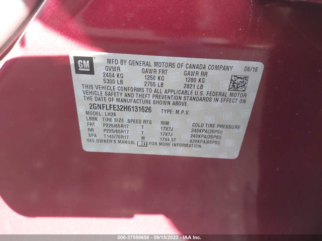 Chevrolet EQUINOX LT 2017 2GNFLFE32H6131626 Image 9