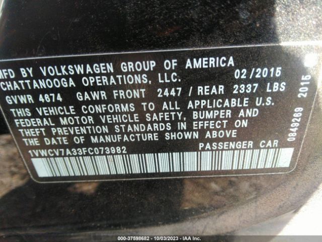 2015 VOLKSWAGEN PASSAT 1VWCV7A33FC073982 Photo 8