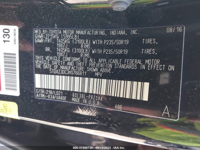 Toyota SIENNA SE 2017 5TDXZ3DC3HS766811 Image 9