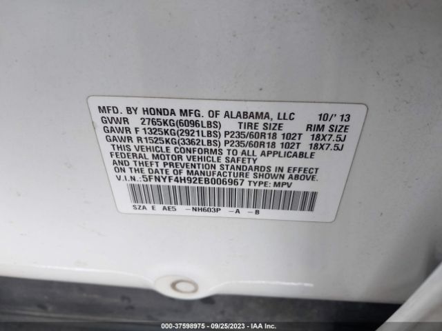5FNYF4H92EB006967 Honda Pilot Touring
