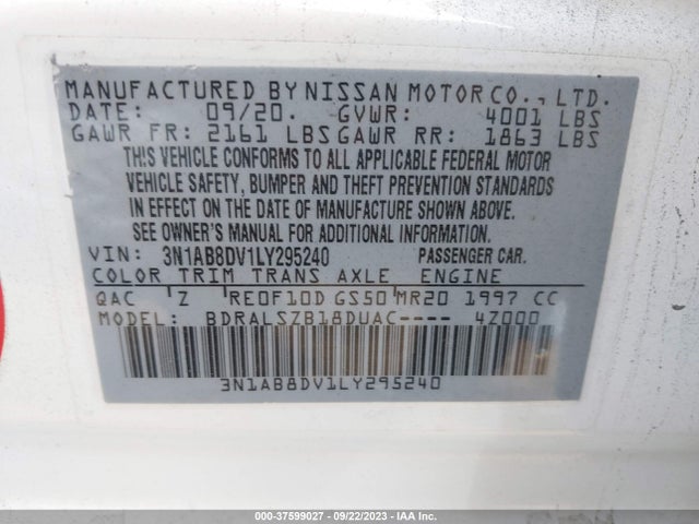 Nissan SENTRA SR 2020 3N1AB8DV1LY295240 Image 9