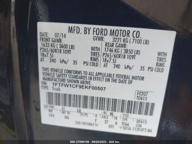 1FTFW1CF9EKF00507 Ford F-150 Xl/stx/xlt/fx2/lariat