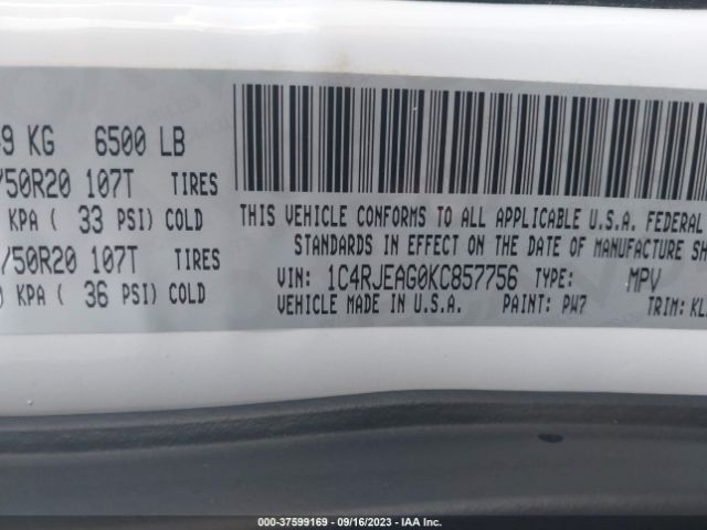 1C4RJEAG0KC857756 Jeep Grand Cherokee Altitude