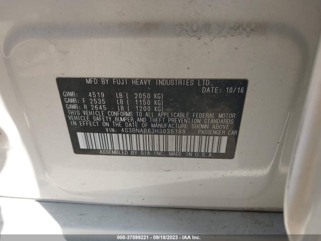 Subaru Legacy 2017 4S3BNAB63H3035188 Image 9