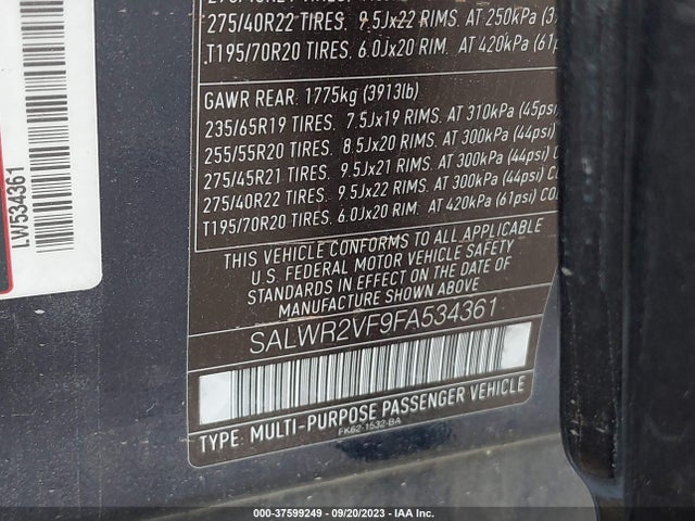 Land Rover Range Rover Sport Hse 2015 SALWR2VF9FA534361 Image 9