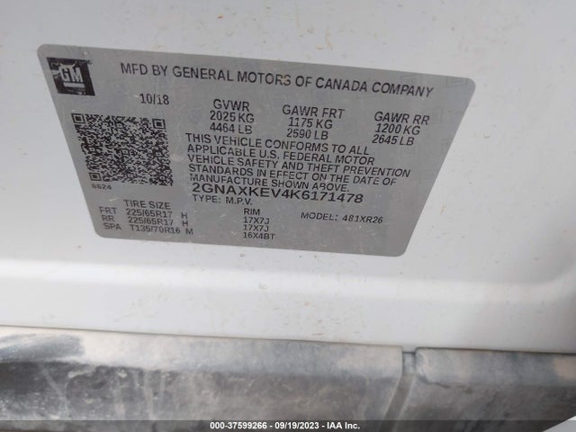 Chevrolet EQUINOX LT 2019 2GNAXKEV4K6171478 Image 9
