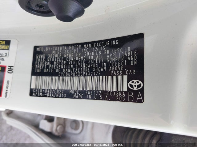 Toyota Corolla L/le/s/s Plus/le Plus 2016 5YFBURHEXGP442477 Image 9