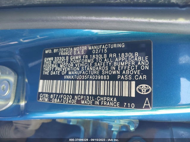 Toyota Yaris L/se/le 2015 VNKKTUD35FA039883 Image 9