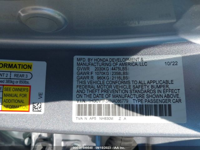 1HGCV1F3XNA086779 Honda Accord Sedan Sport