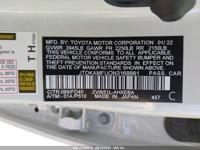 Toyota Prius L 2022 JTDKAMFU0N3168881 Image 9