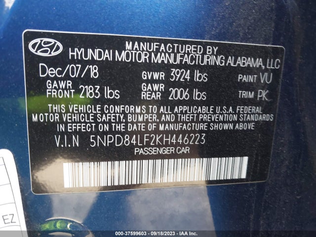 Hyundai ELANTRA SEL 2019 5NPD84LF2KH446223 Image 9