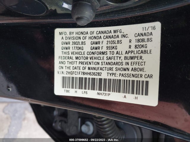 Honda Civic Sedan Ex-l 2017 2HGFC1F78HH636282 Image 9