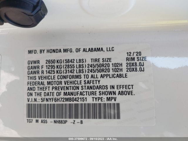 5FNYF6H72MB042151 Honda Pilot Black Edition