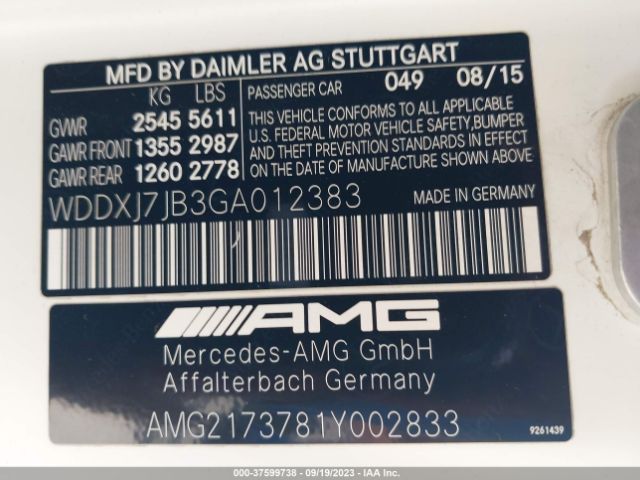 WDDXJ7JB3GA012383 Mercedes-Benz S-class Amg S 63