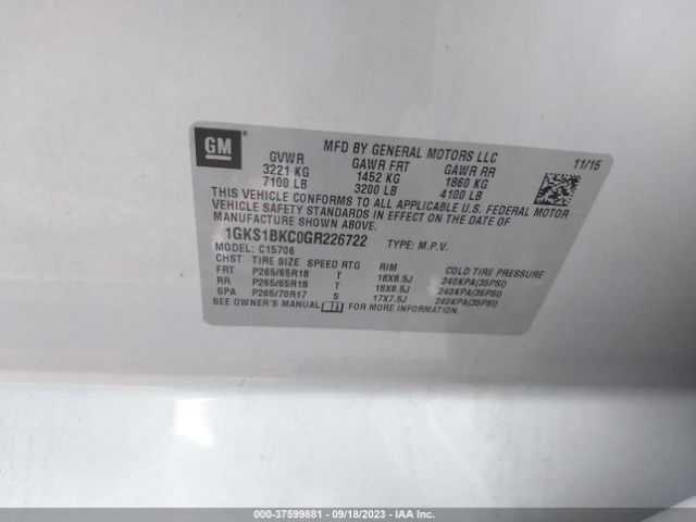 1GKS1BKC0GR226722 GMC YUKON SLT