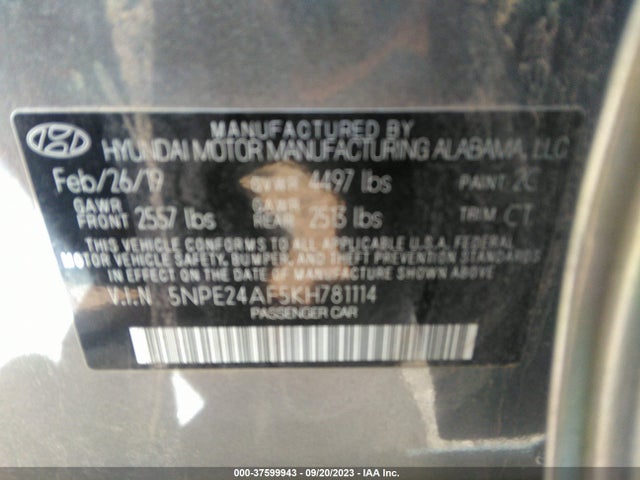 2019 HYUNDAI SONATA SE VIN: 5NPE24AF5KH781114