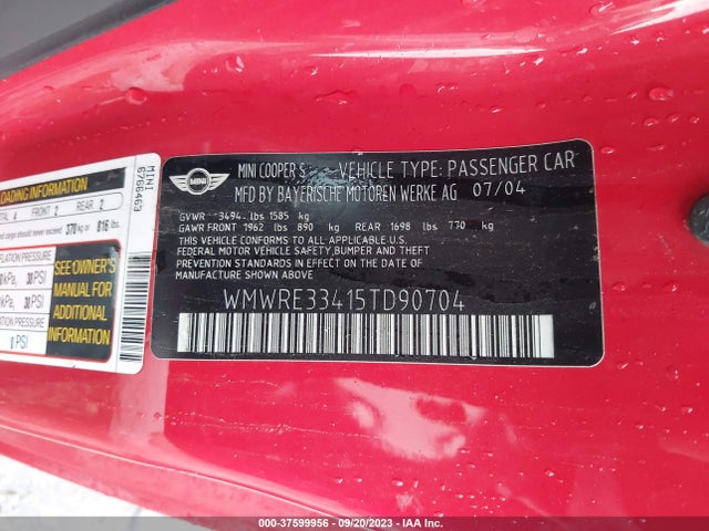 2005 MINI COOPER S WMWRE33415TD90704 Photo 8
