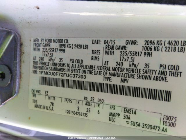 1FMCU0F72FUC37303 Ford ESCAPE S