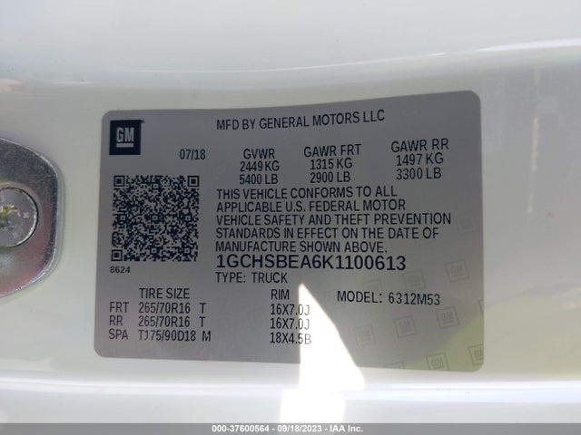 Chevrolet Colorado Wt 2019 1GCHSBEA6K1100613 Image 9