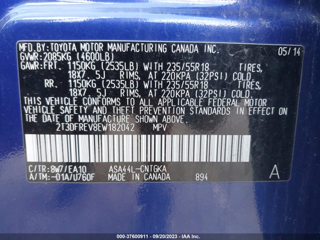 Toyota Rav4 Limited 2014 2T3DFREV8EW182042 Image 9