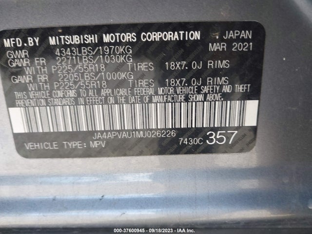 2021 MITSUBISHI OUTLANDER SPORT SE VIN: JA4APVAU1MU026226
