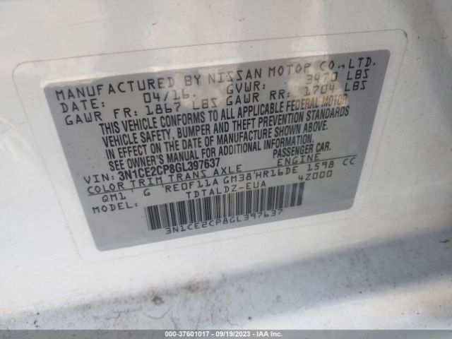 3N1CE2CP8GL397637 Nissan Versa Note S/s Plus/sv/sr/sl
