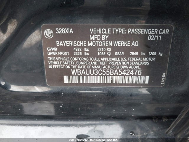 2011 BMW 3 SERIES 328I XDRIVE VIN: WBAUU3C55BA542476
