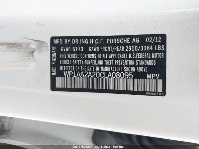37601307 :رقم المزاد ، WP1AA2A20CLA08095 vin ، 2012 Porsche Cayenne مزاد بيع