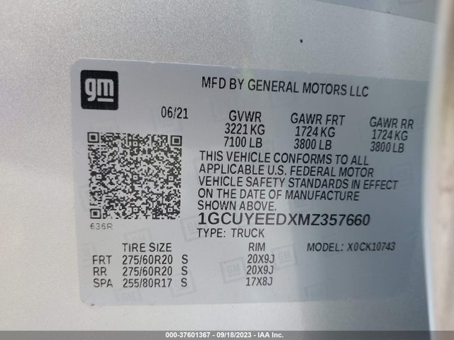 2021 CHEVROLET SILVERADO 1500 RST VIN: 1GCUYEEDXMZ357660