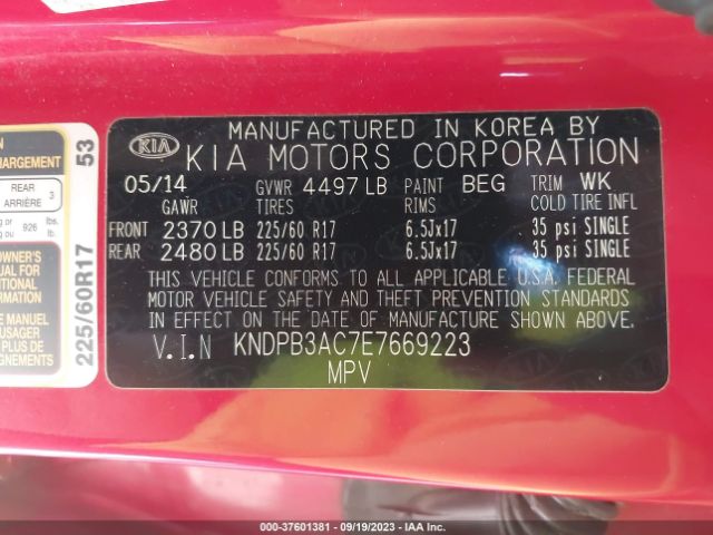 KNDPB3AC7E7669223 KIA Sportage Lx