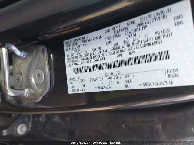 Ford ESCAPE SEL 2018 1FMCU0HD0JUD03617 Image 9