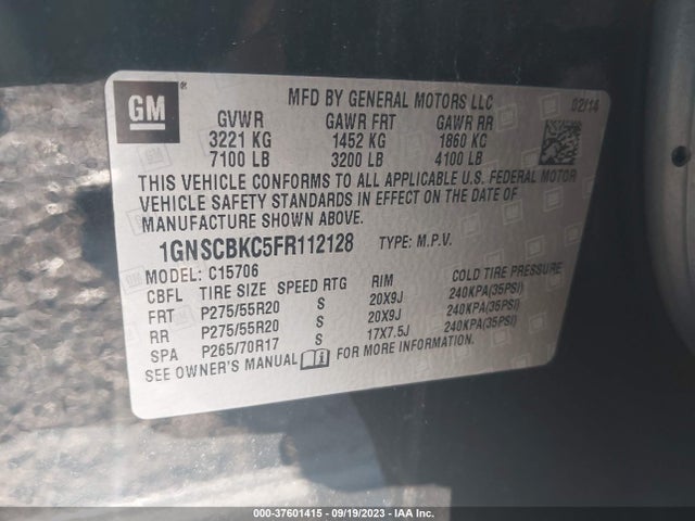 Chevrolet Tahoe Lt 2015 1GNSCBKC5FR112128 Image 9