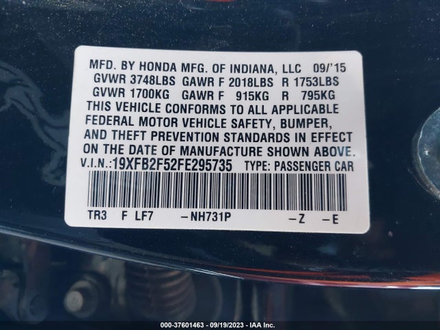 Honda Civic Lx 2015 19XFB2F52FE295735 Image 9